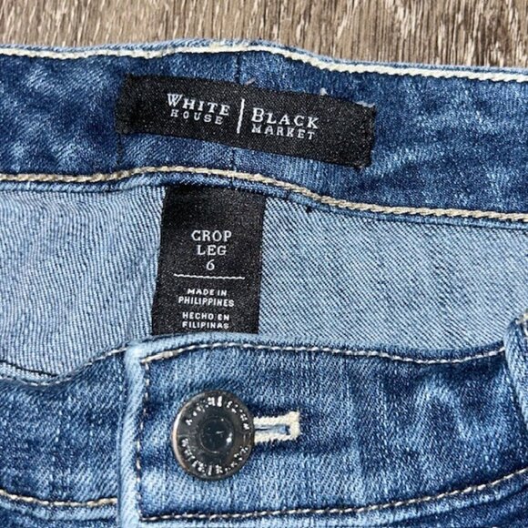 White House Black Market Jeans Woman’s 6 CROP Blue Distressed w/Sequins - Picture 4 of 6